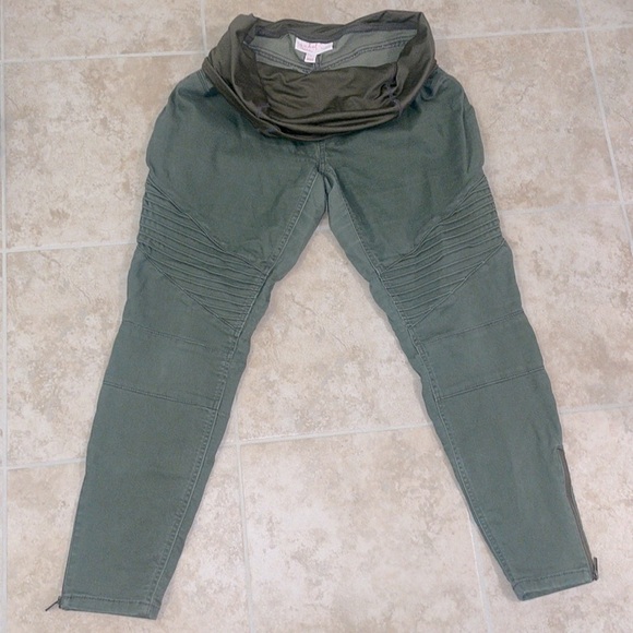 Isabel Maternity Size 8 Army Green Cozy Jeggings with Ankle Zippers - Picture 1 of 6